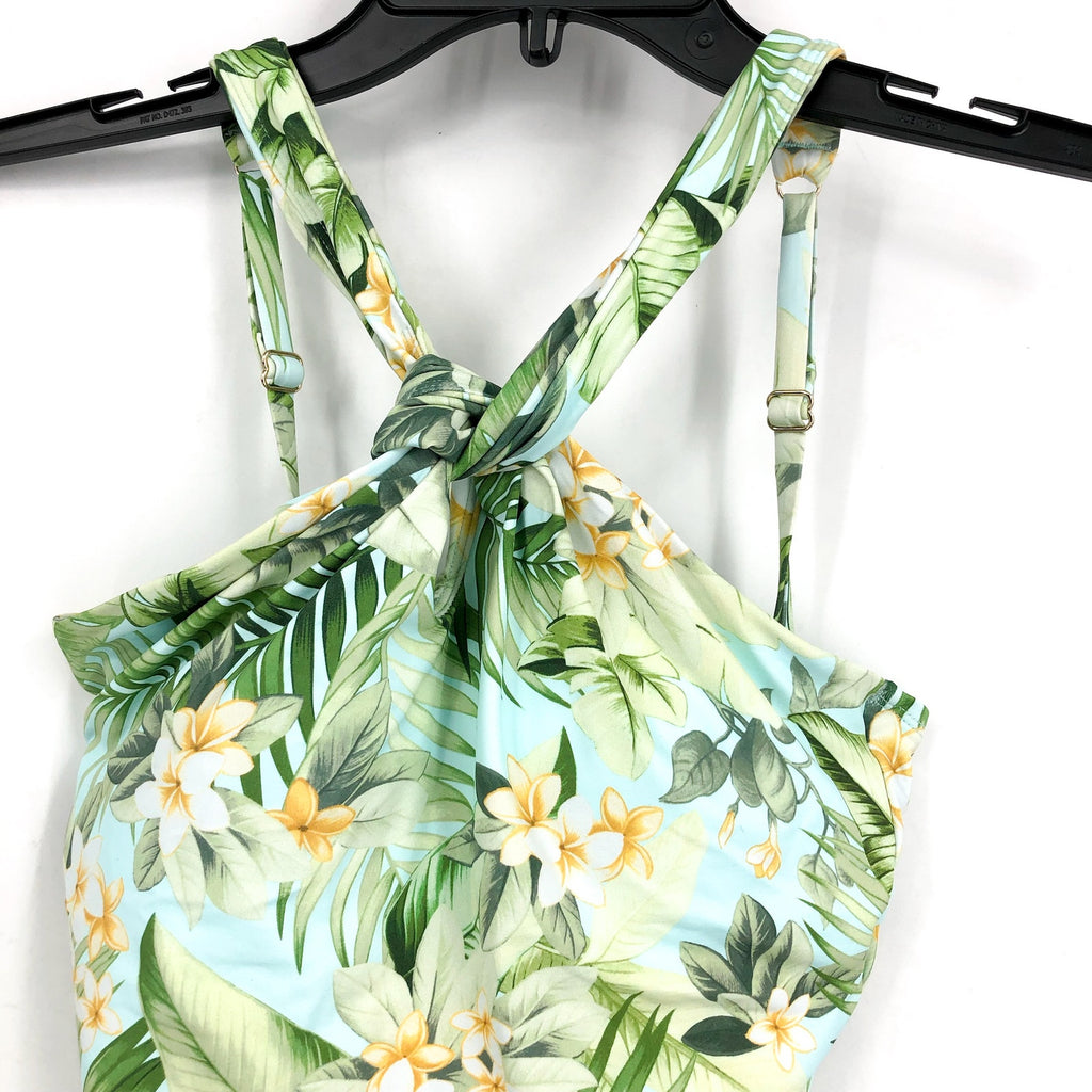 TOMMY BAHAMA Paradise Fronds High Neck One Piece Swimsuit Size 4 Green White NWT