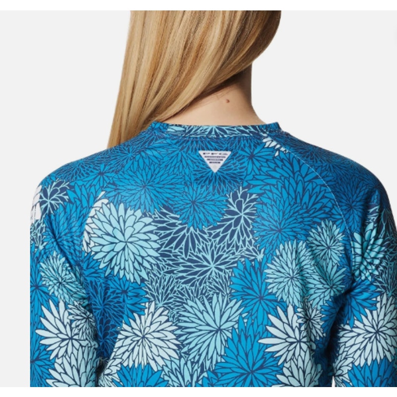 Columbia Womens Super Tidal Tee Small Blue Carbon Anemones Long Sleeve NWOT