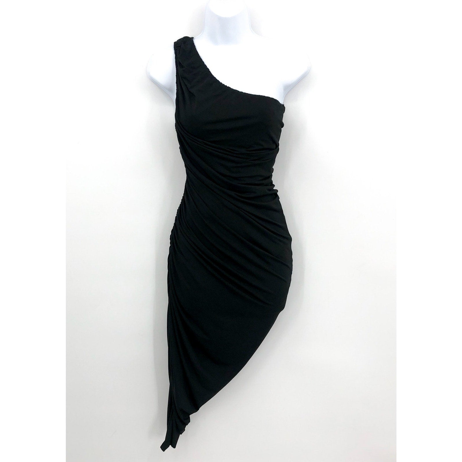 STEVE MADDEN Ayana Dress XS Black Ruched One Shoulder Bodycon Stretch NWT