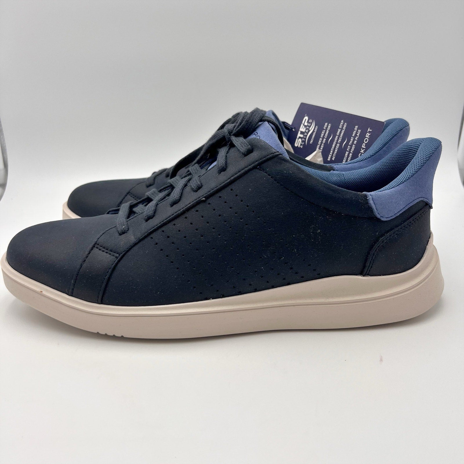Rockport Mens Tristen Step Activated Sneakers Size 11.5 WIDE Blue Leather NWOB