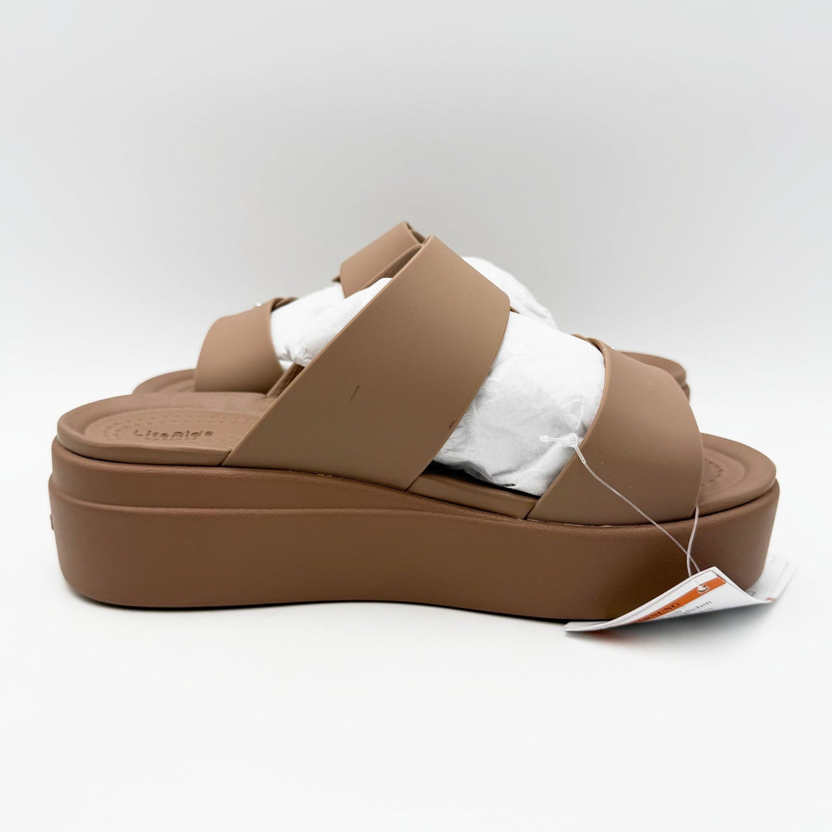 Crocs Womens Brooklyn Buckle Low Wedge Sandals Size 5 EU 34-35 Latte Brown NWT