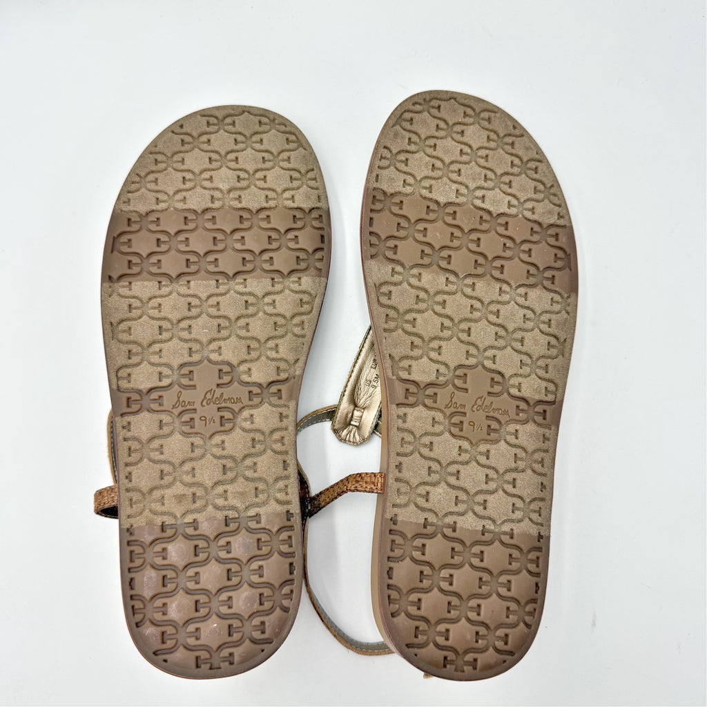 Sam Edelman Womens Naomi T-Strap Flat Sandals Size 9.5 M Green Tan NIB