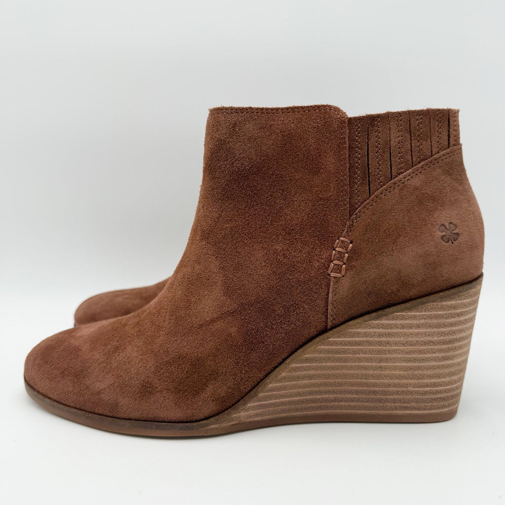 Lucky Brand Womens Zorla Wedge Ankle Bootie Size 11 M Brown Suede NWOB