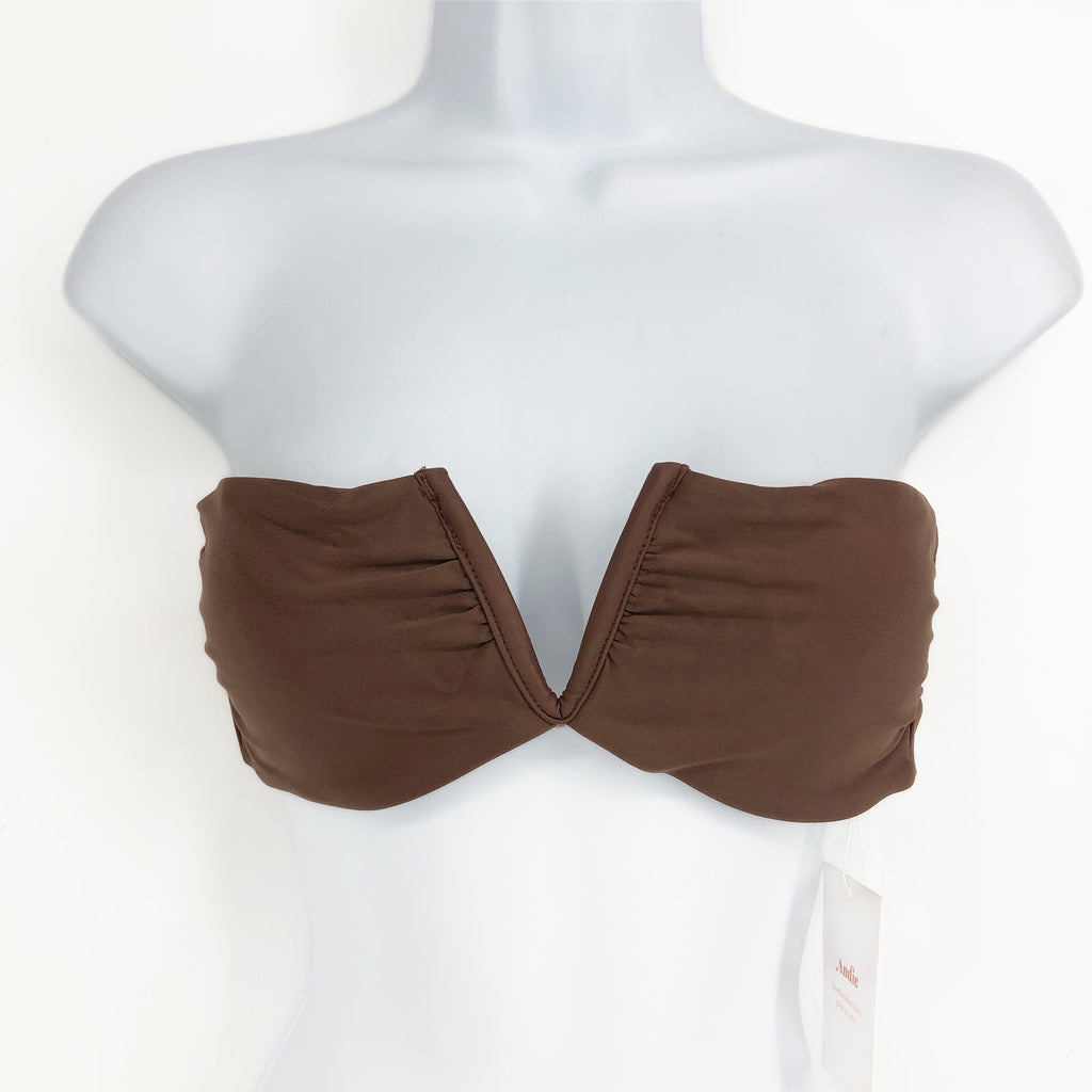 ANDIE SWIM Women's Scala Bikini Top Small Espresso Brown Strapless V-Bar NWT