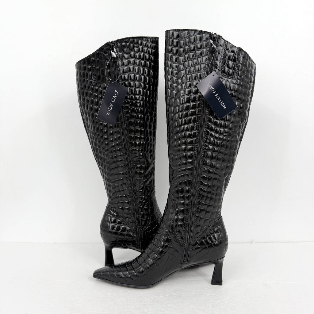 Naturalizer Womens Deesha Knee High Boot 6.5 M Wide Calf Black Croc Leather NWOB