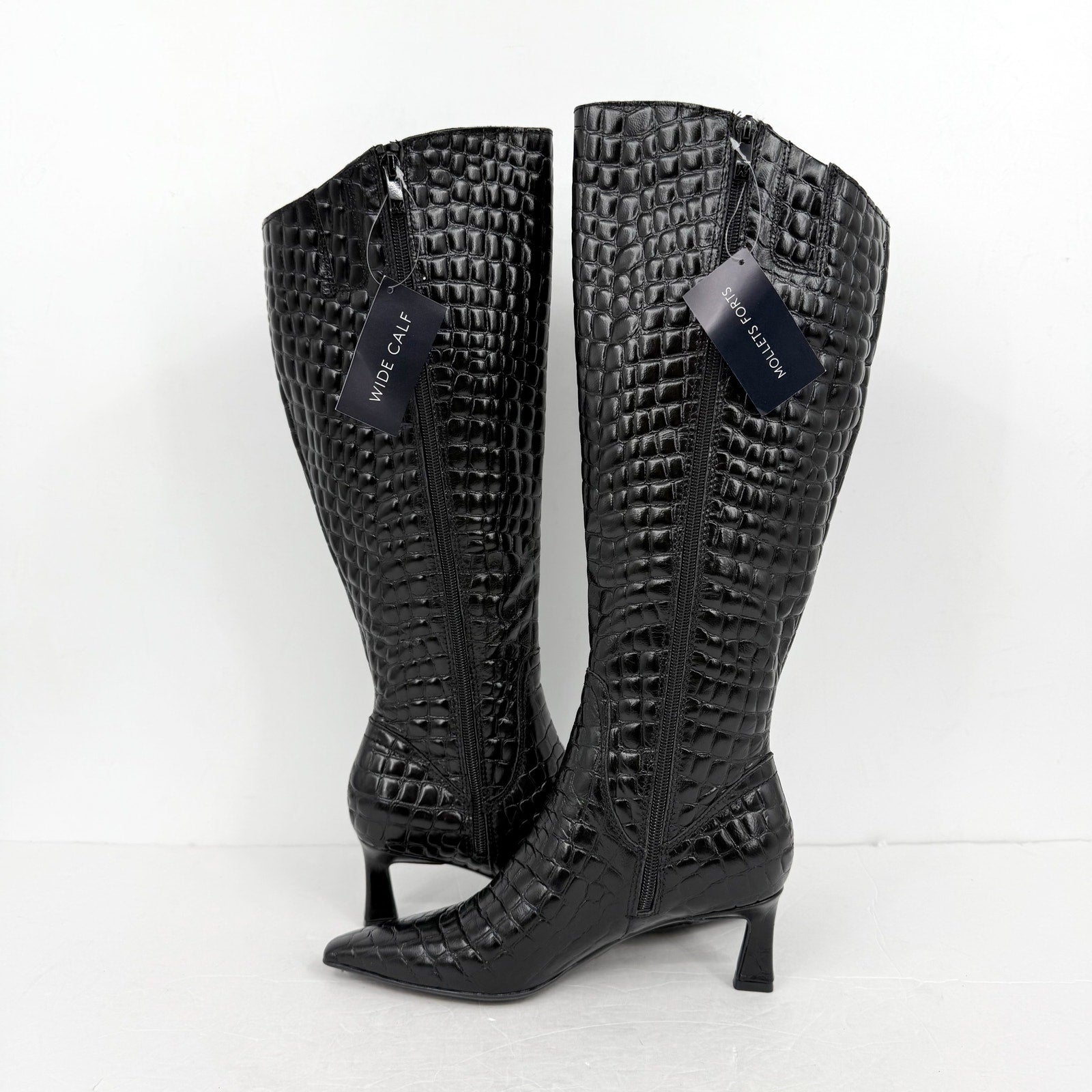 Naturalizer Womens Deesha Knee High Boot 6.5 M Wide Calf Black Croc Leather NWOB