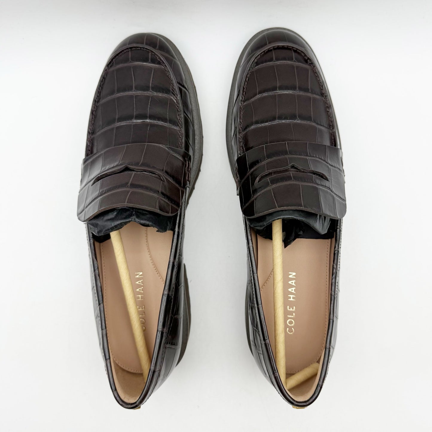 Cole Haan Womens Geneva Loafer US 5.5 B EU 35.5 Brown Croc Leather Lugged NIB