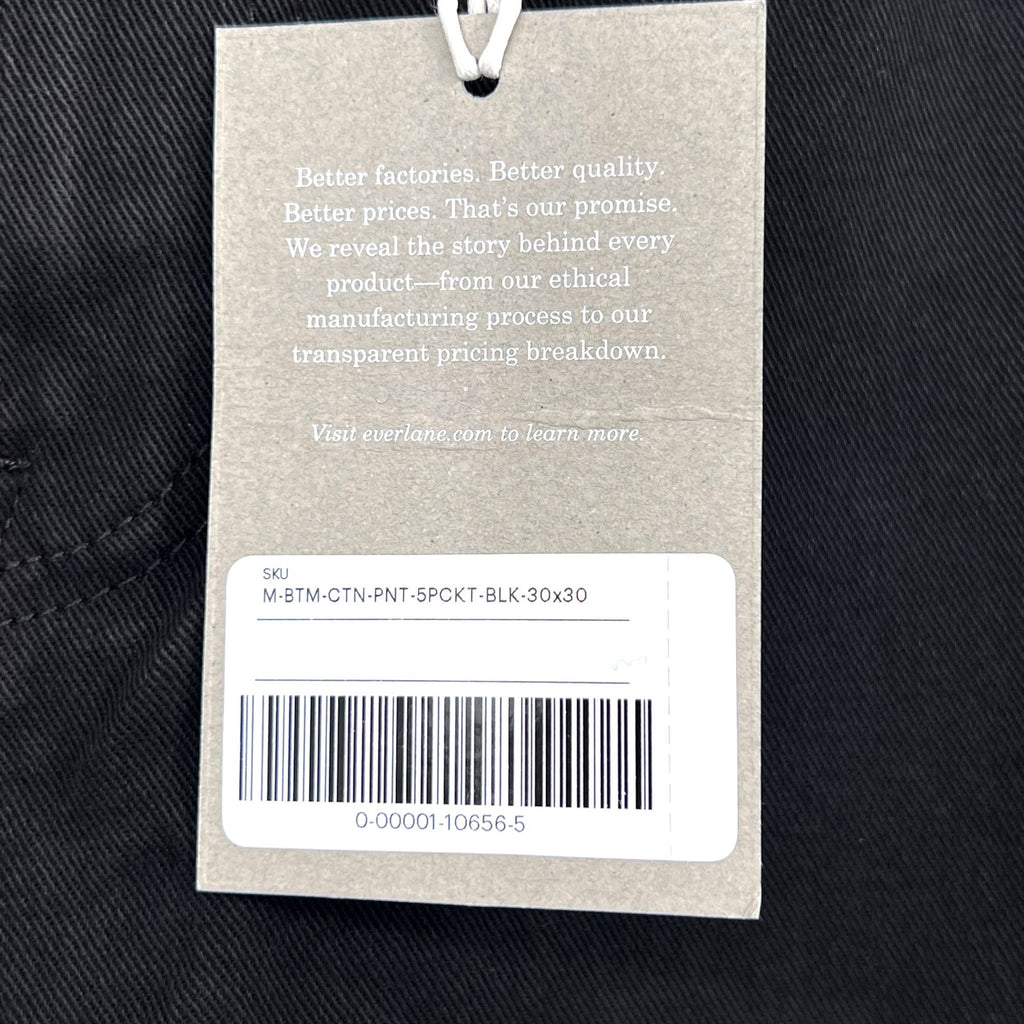 EVERLANE Men's The Stretch Twill 5-Pocket Pants 30x30 Black Slim Fit NWT
