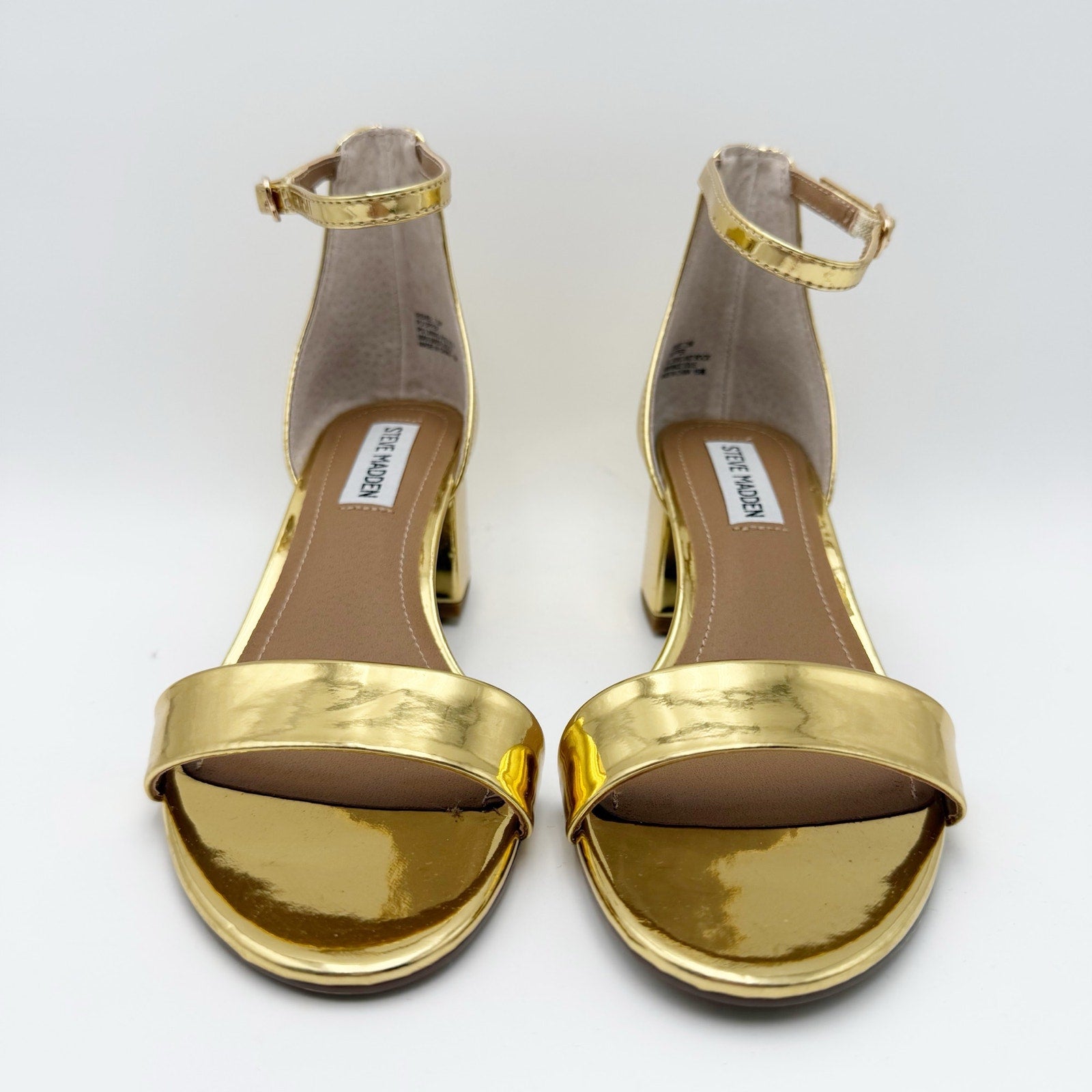 Steve Madden Womens Irenee Heeled Sandals Size 7.5 M Gold Foil NWOB