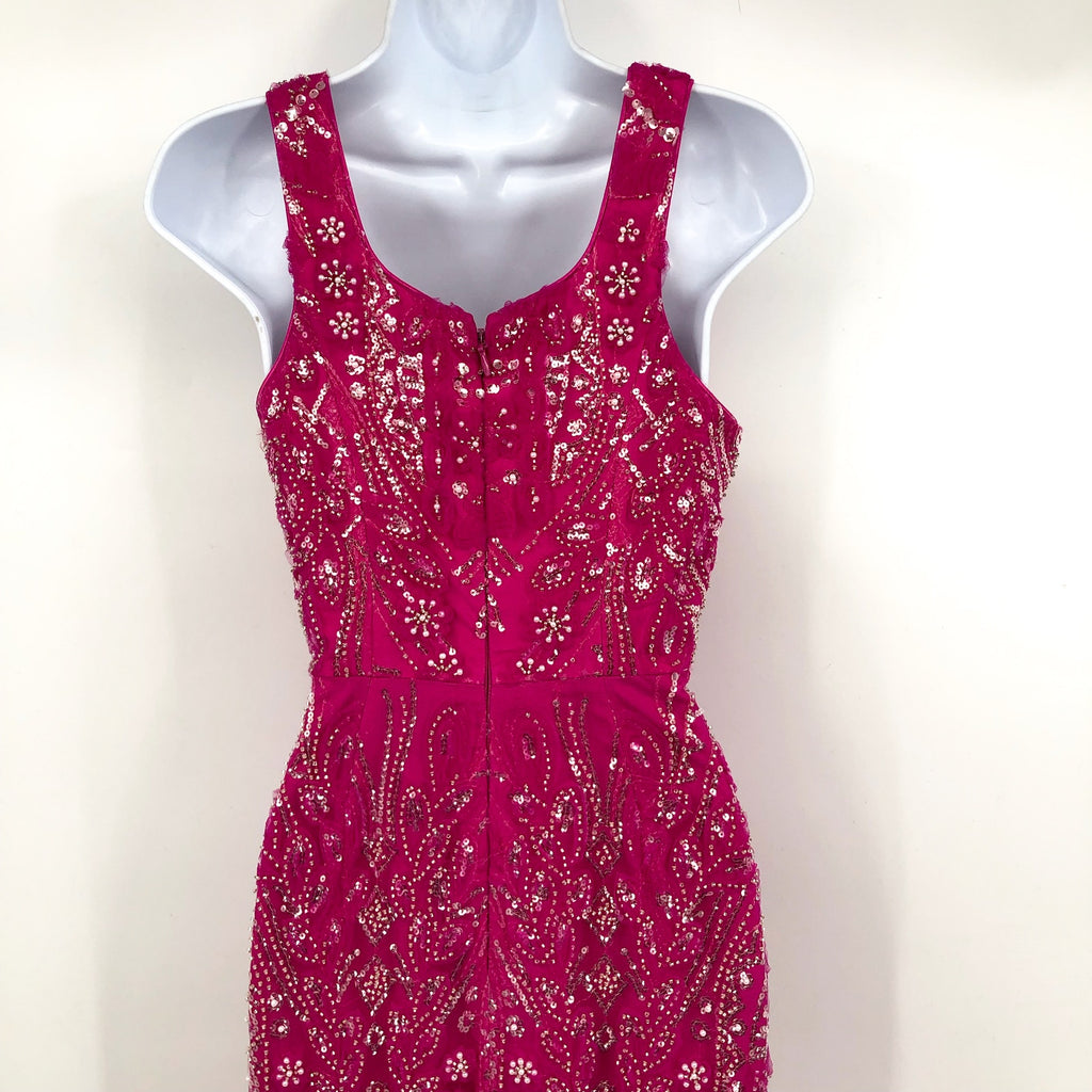 DRESS THE POPULATION Tyra Sequin Mermaid Gown XS Bright Fuchsia Pink NWT