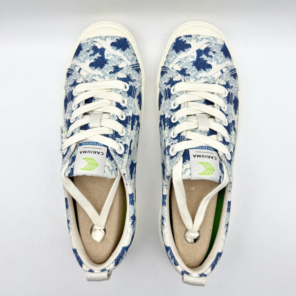 Cariuma X Hokusai OCA Wave Off Sneakers Mens 9 Womens 10.5 White Blue Canvas NIB