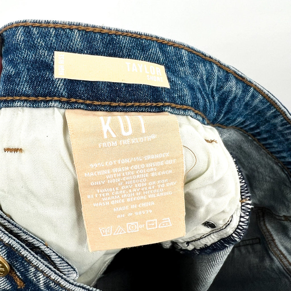 KUT FROM THE KLOTH Taylor Jean Shorts Size 12 Freedom Blue High Rise Raw Hem NWT