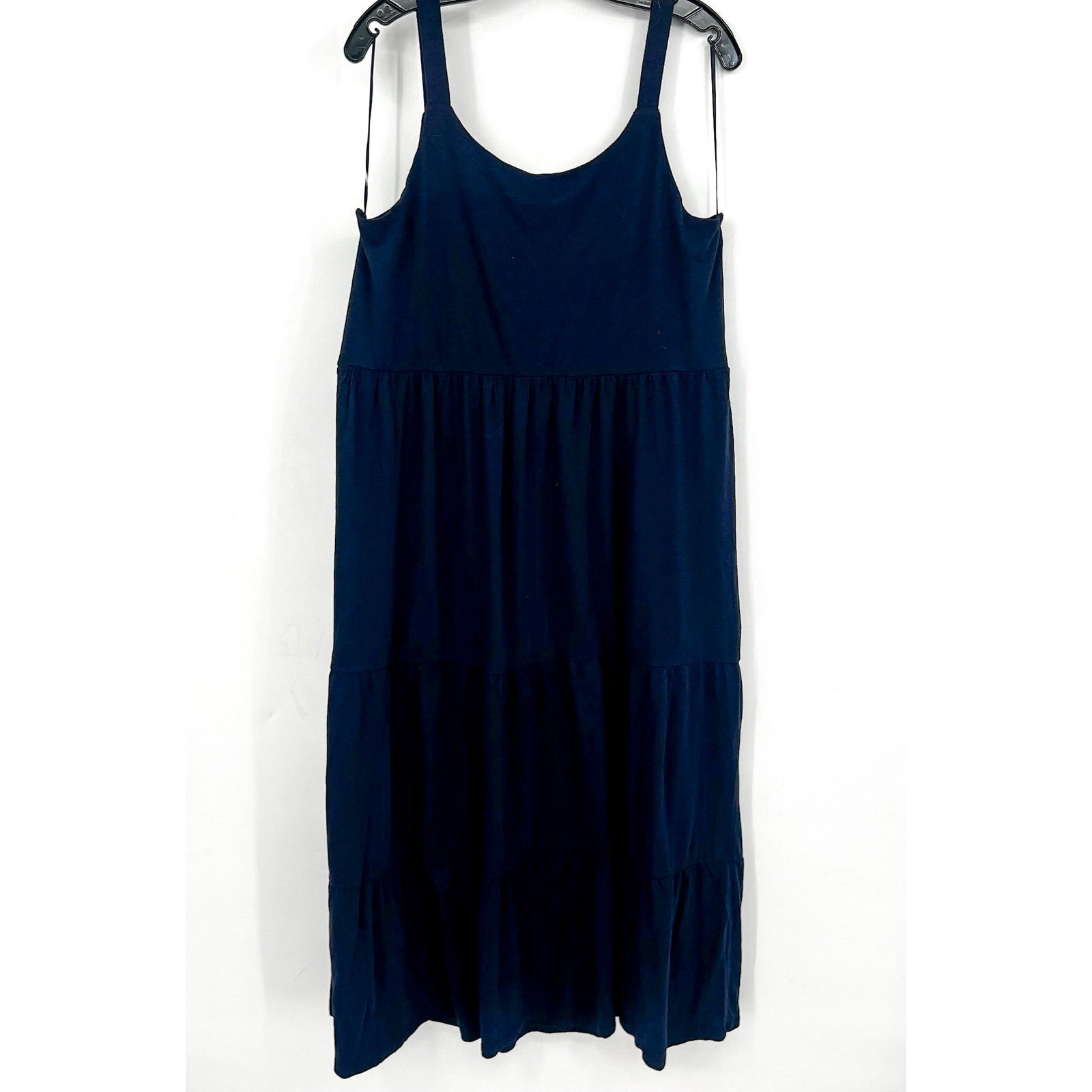 NIC+ZOE Tiered Maxi Tank Dress Large Dark Blue Cotton Blend Scoop Neck NWT