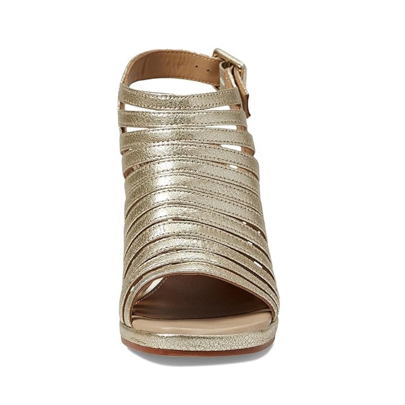 Donald Pliner Womens Sevanna Heeled Sandals US 8.5 M Gold Metallic Leather NIB