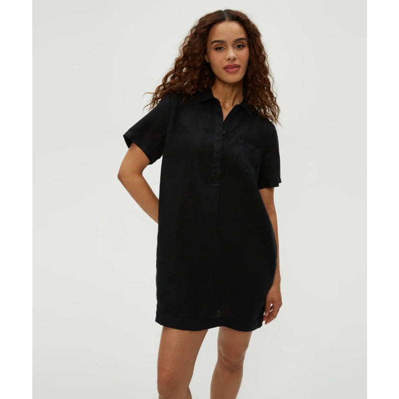 MICHAEL STARS Women's Ola Utility Dress Medium Black Short Sleeve Linen NWT