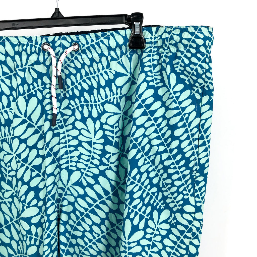 BEN SHERMAN Men's Frond Print Swim Trunks 2XL Blue Aqua Ice Drawstring NWT