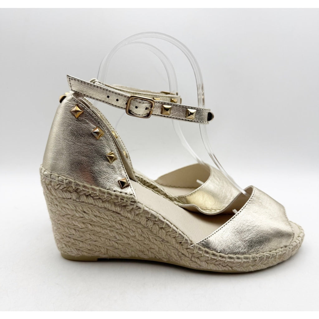 Eric Michael Women's Val Wedge Sandals EU 40 US 9 Gold Leather Metallic NWOB