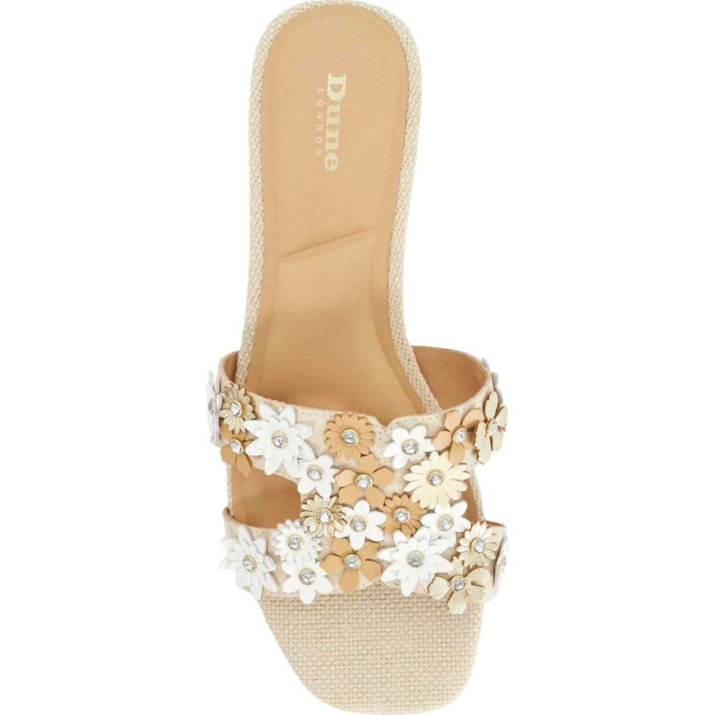 Dune London Womens Loupes Floral Slide Sandals Size 7 EU 37 White Leather NIB