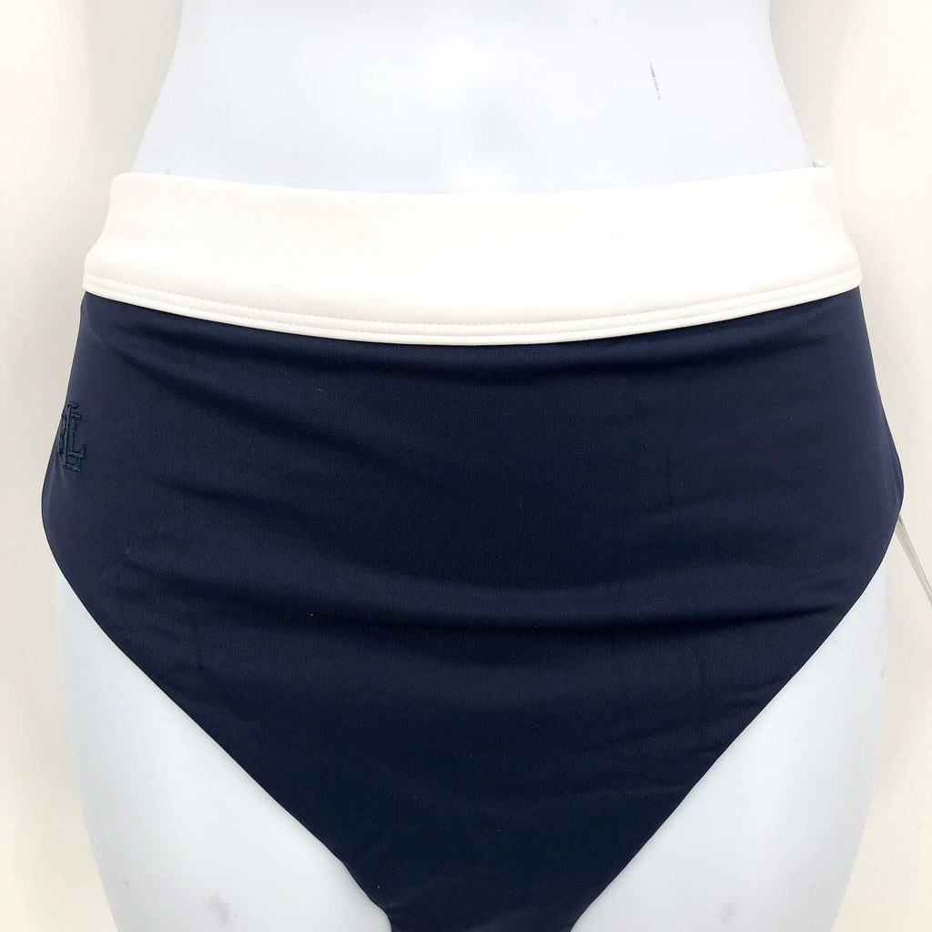 LAUREN RALPH LAUREN Bel Air Bikini Bottom Size 8 Navy Blue Banded High Waist NWT