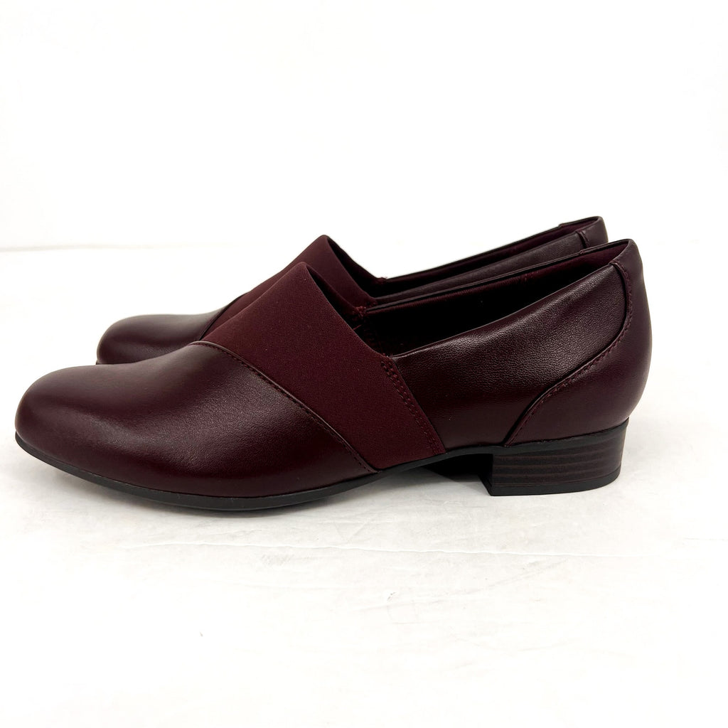 CLARKS Womens Juliet Gem Slip On Flats Loafers Size 6.5 Red Burgundy Leather NIB