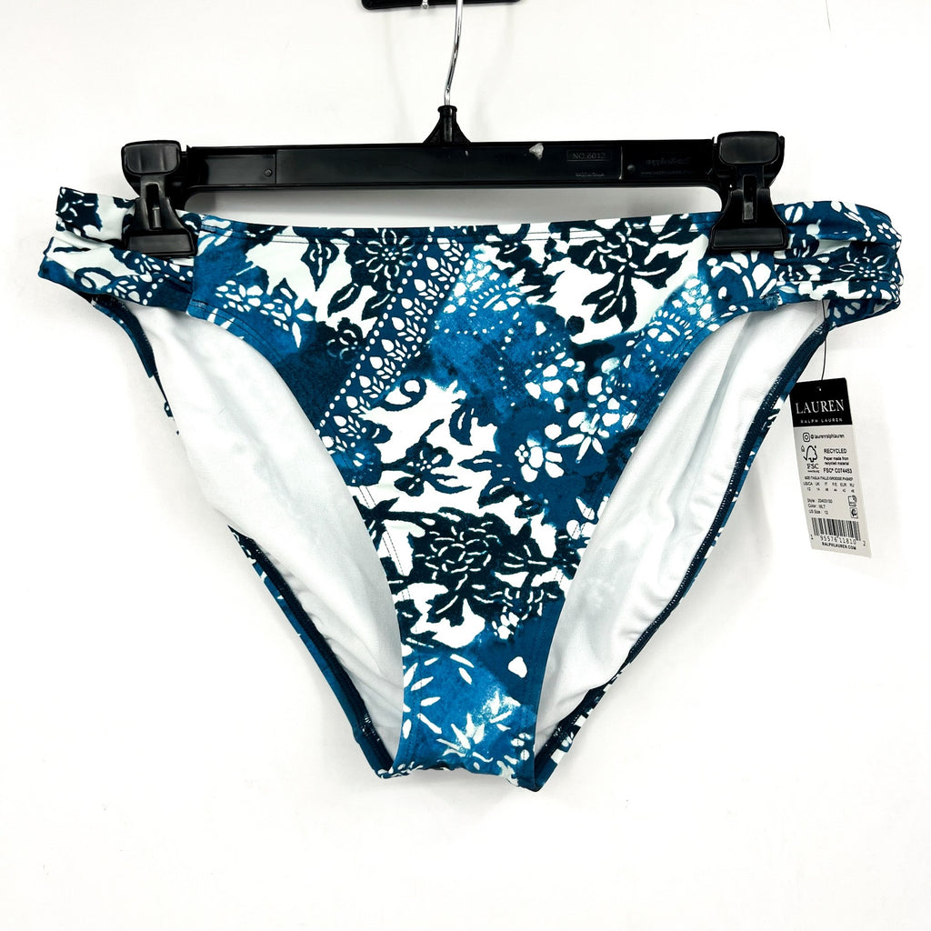 LAUREN RALPH LAUREN Patchwork Hipster Bikini Bottom Size 10 Blue Shirred NWT
