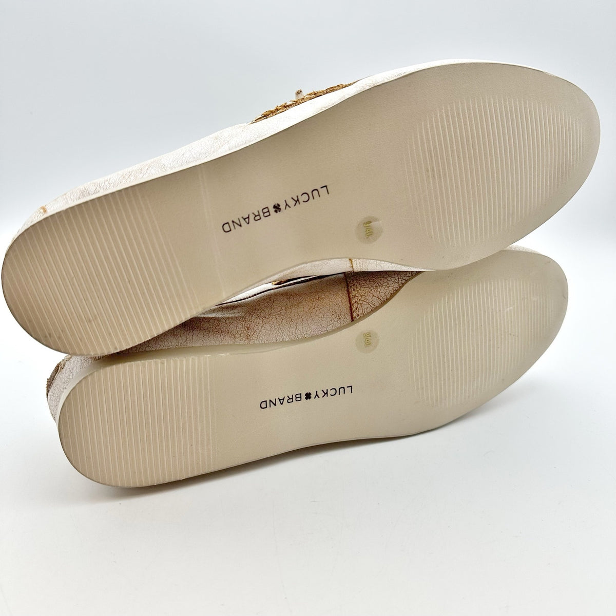 Lucky Brand Womens Timini Studded Loafers Size 8 Distressed White Leather NIB