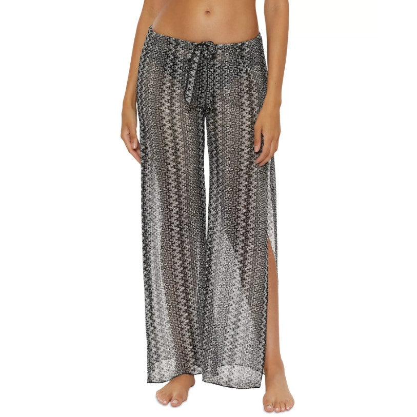 BECCA Women's Granite Bay Crochet Cover-Up Pants Medium Black Split-Leg NWT