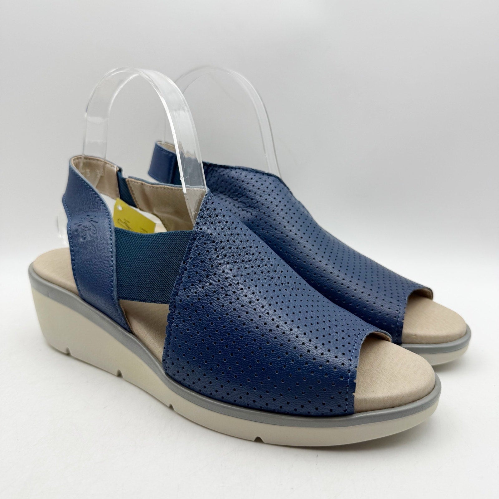 Fly London Womens Nisi Wedge Sandals EU 38 US 7.5-8 Blue Leather NWT