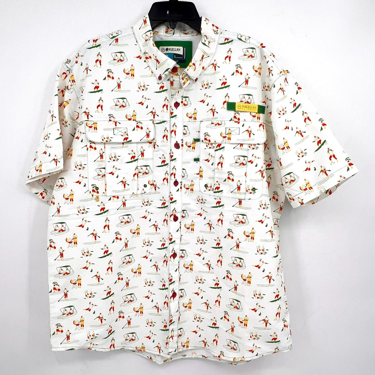 MAGELLAN OUTDOORS Laguna Madre Luchadores Fishing Shirt Large White Multi NWOT