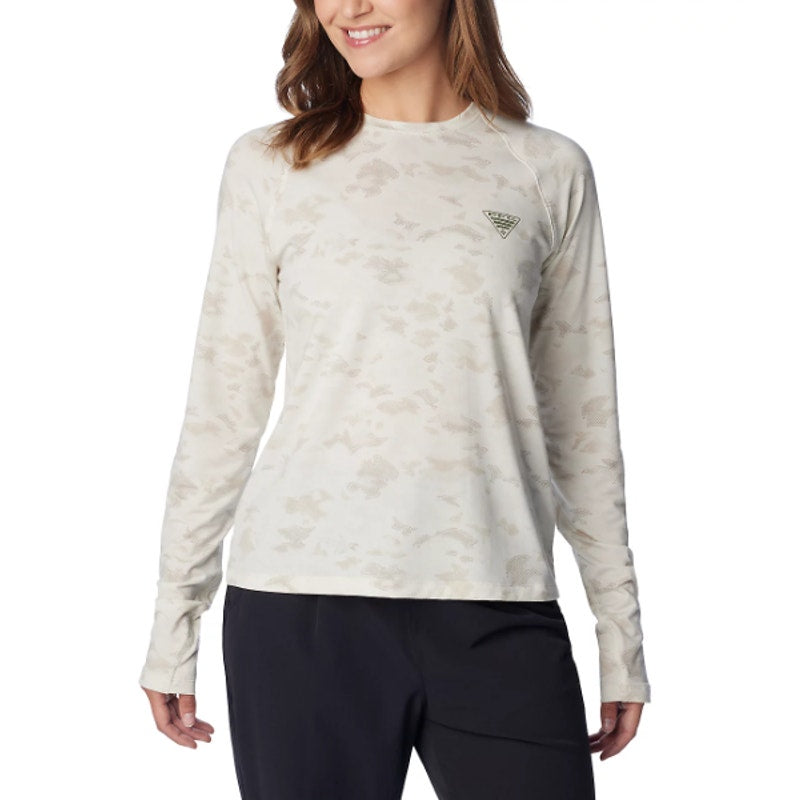 COLUMBIA Womens PFG Uncharted Knit Long Sleeve Shirt XL Stone Grey Cream NWT