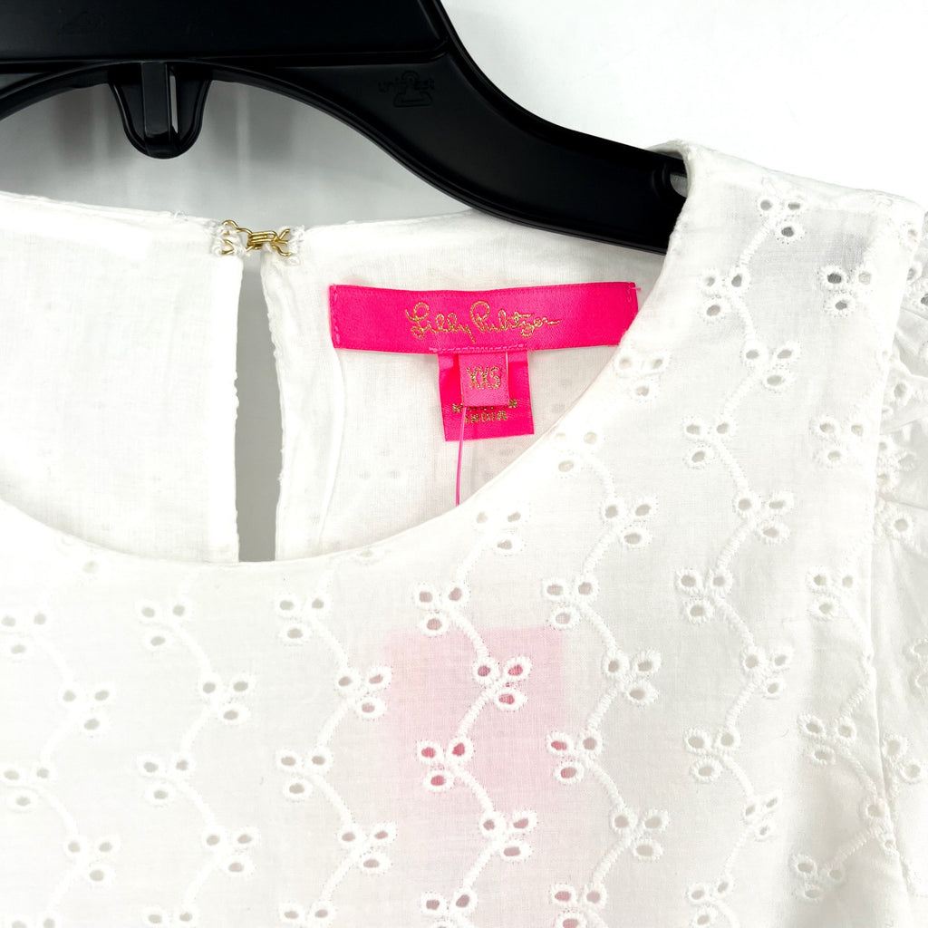 LILLY PULITZER Womens Lailah Eyelet Top XXS Resort White Ditsy Vine Eyelet NWT