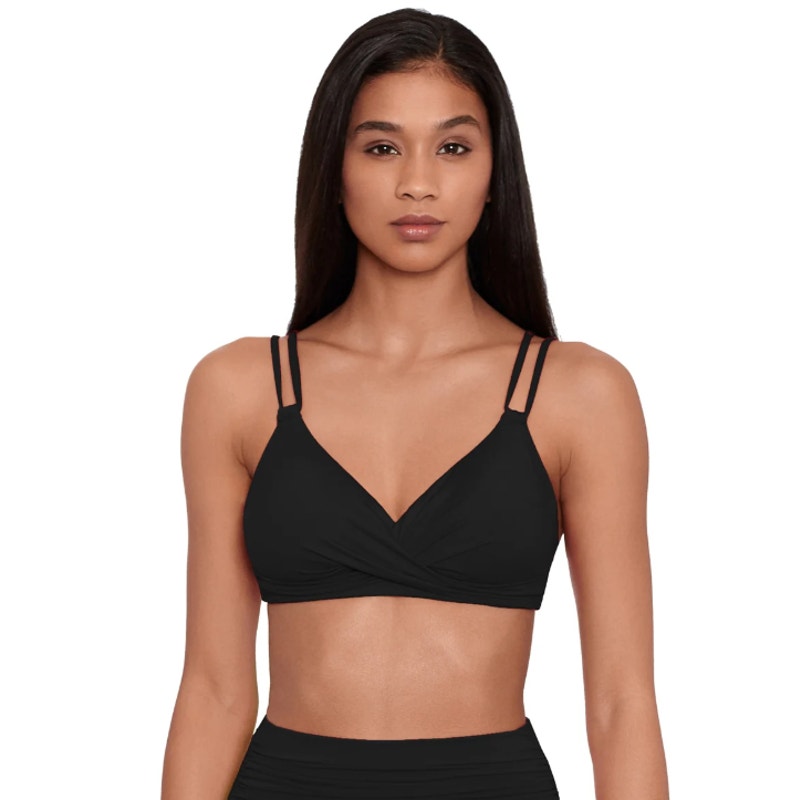 LAUREN RALPH LAUREN Double Strap Twist Bikini Top Size 4 Black Underwire NWT