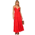 L*SPACE Women's Laina Tiered Maxi Dress Medium Red Criss-Cross Back NWT