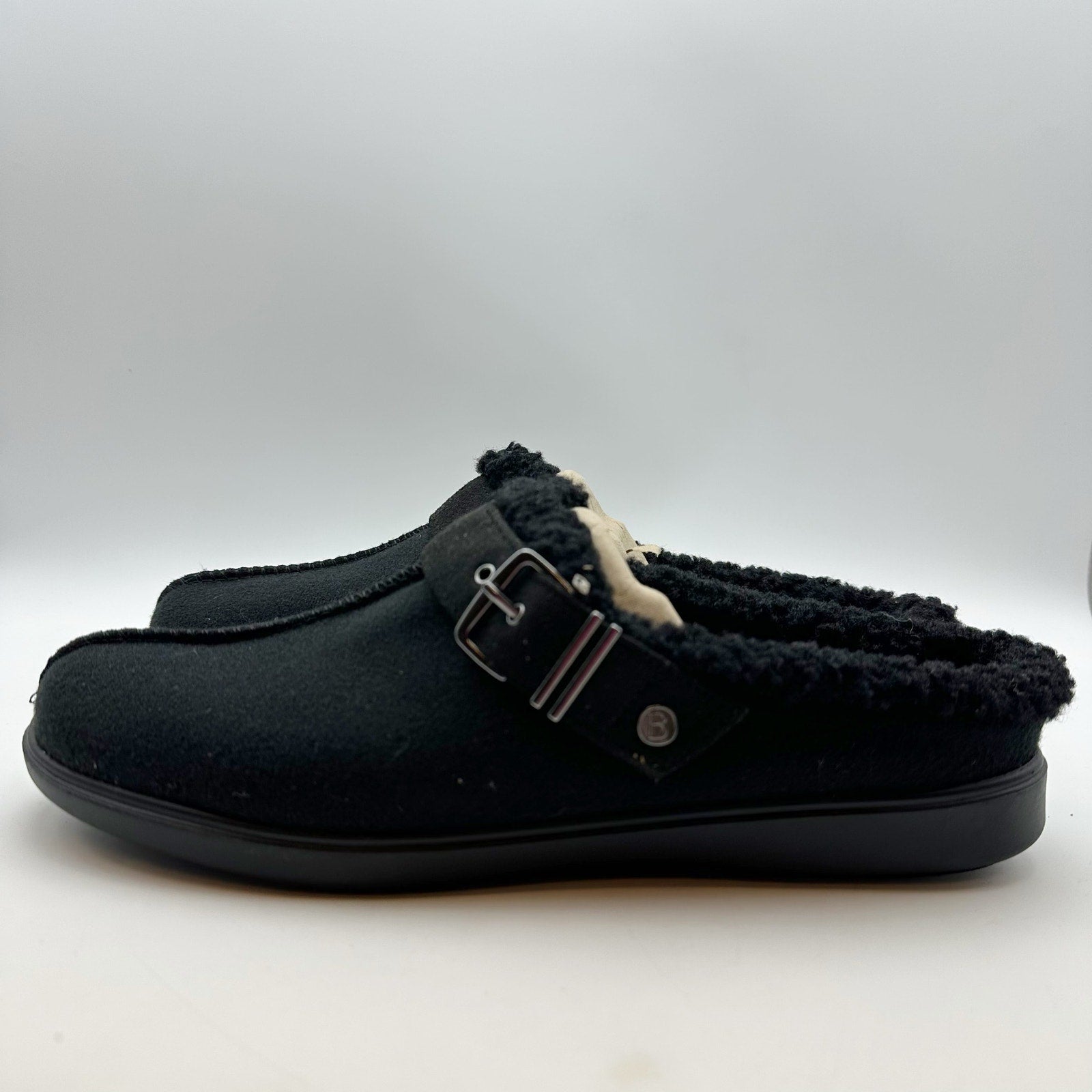 Bzees Womens Eternity Mules Size 10 M EU 41 Black Slip On Fleece Faux Fur NIB