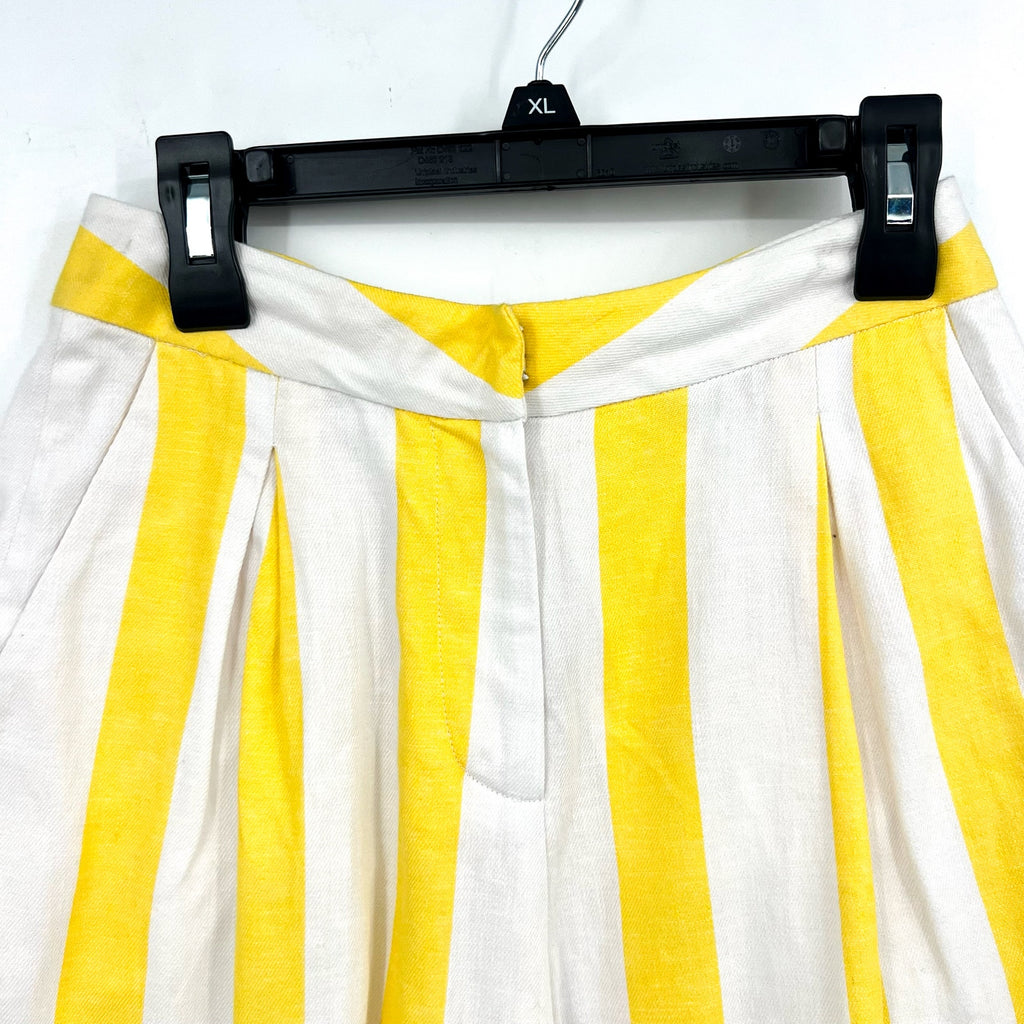 L'AGENCE Women's Vittoria Striped Linen-Cotton Shorts Size 0 Yellow White NWT