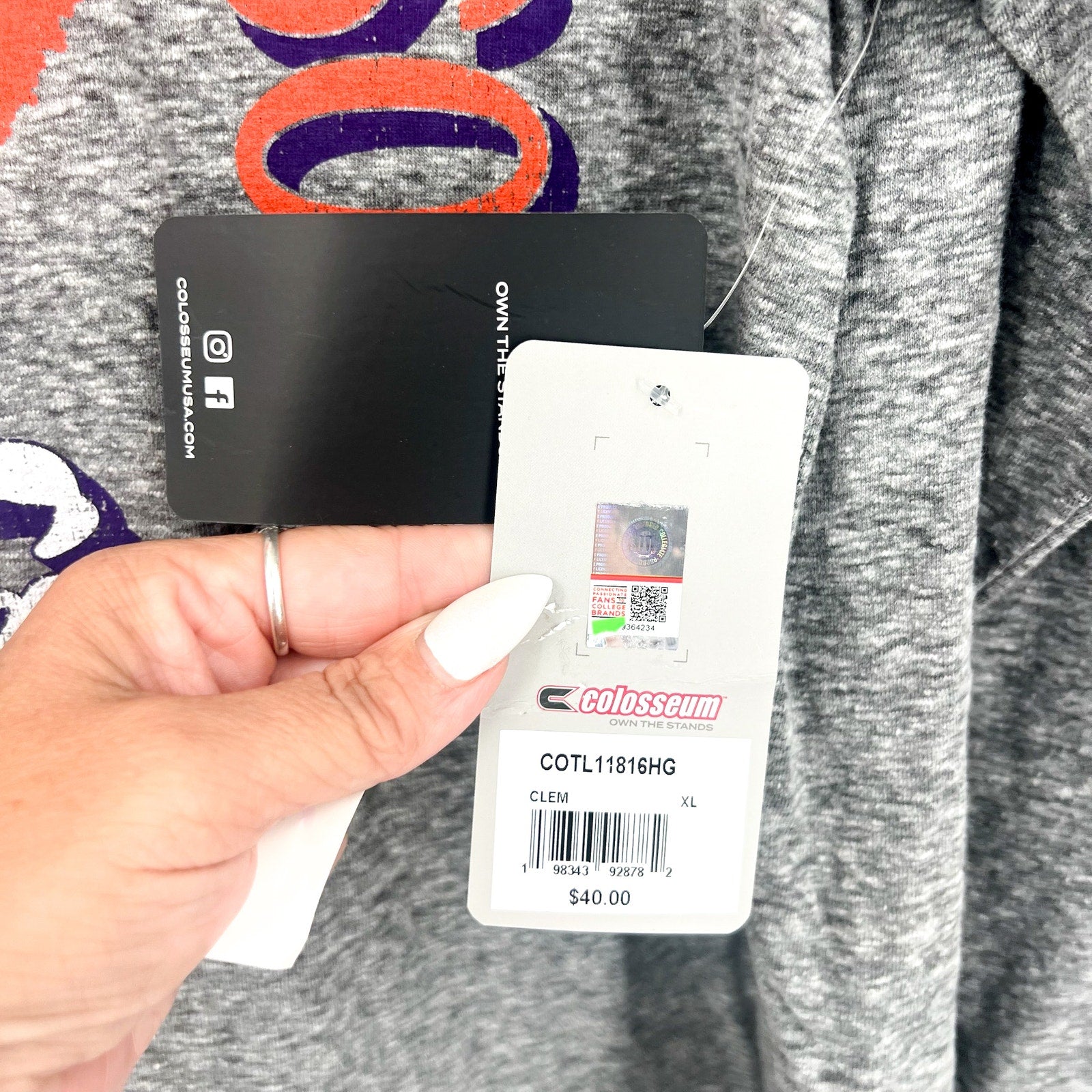 COLOSSEUM Mens Clemson Tigers Long Sleeve Tshirt XL Grey Orange Crewneck NWT