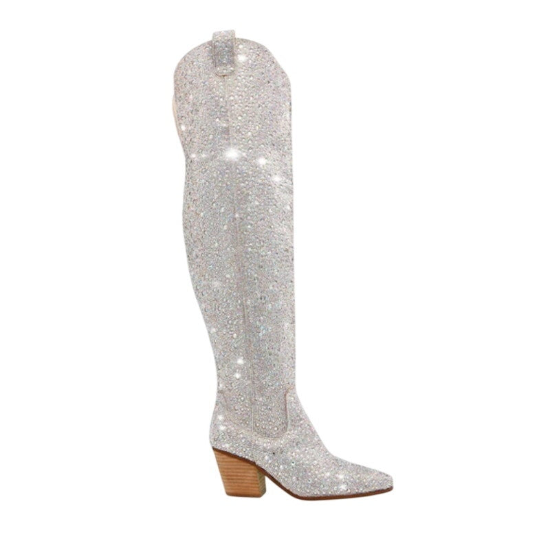 Betsey Johnson Womens Rodeo Over the Knee Boot US 11 Multicolor Rhinestone NWOB