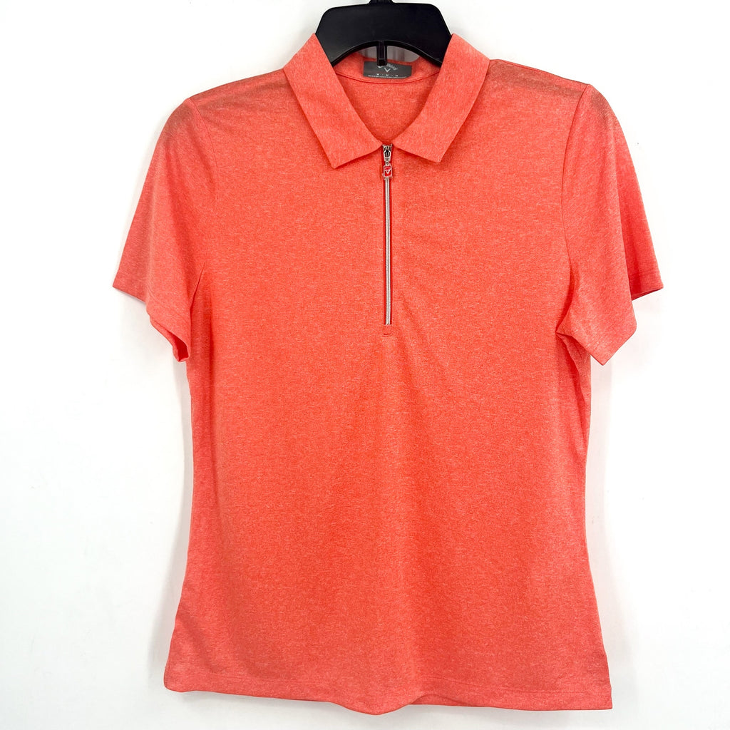 CALLAWAY Womens Golf Polo Shirt Medium Orange Quarter Zip Short Sleeve NWT