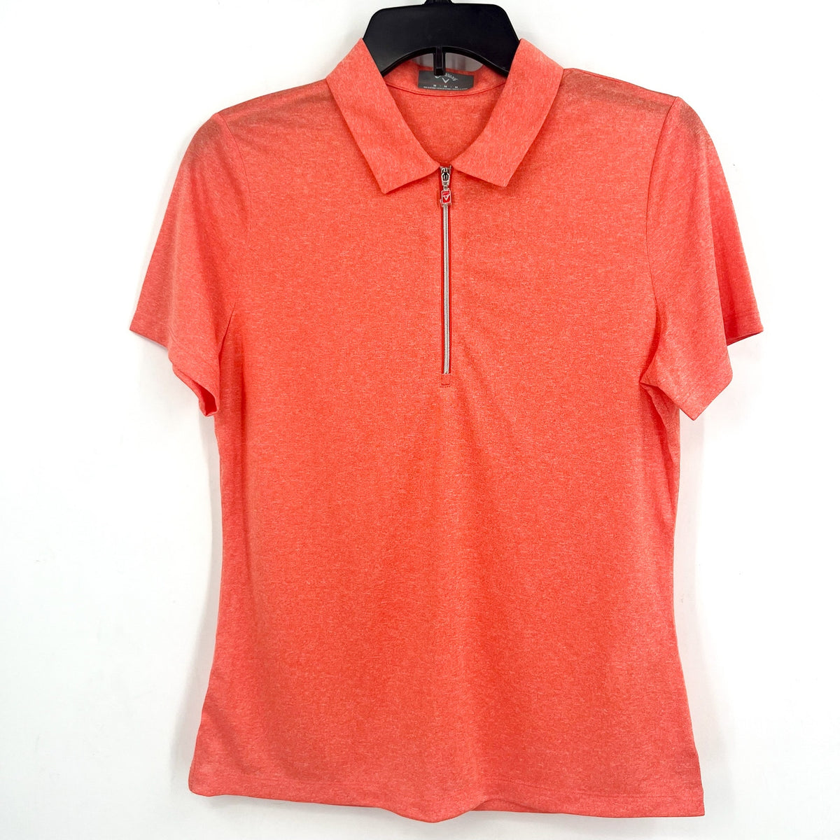 CALLAWAY Womens Golf Polo Shirt Medium Orange Quarter Zip Short Sleeve NWT