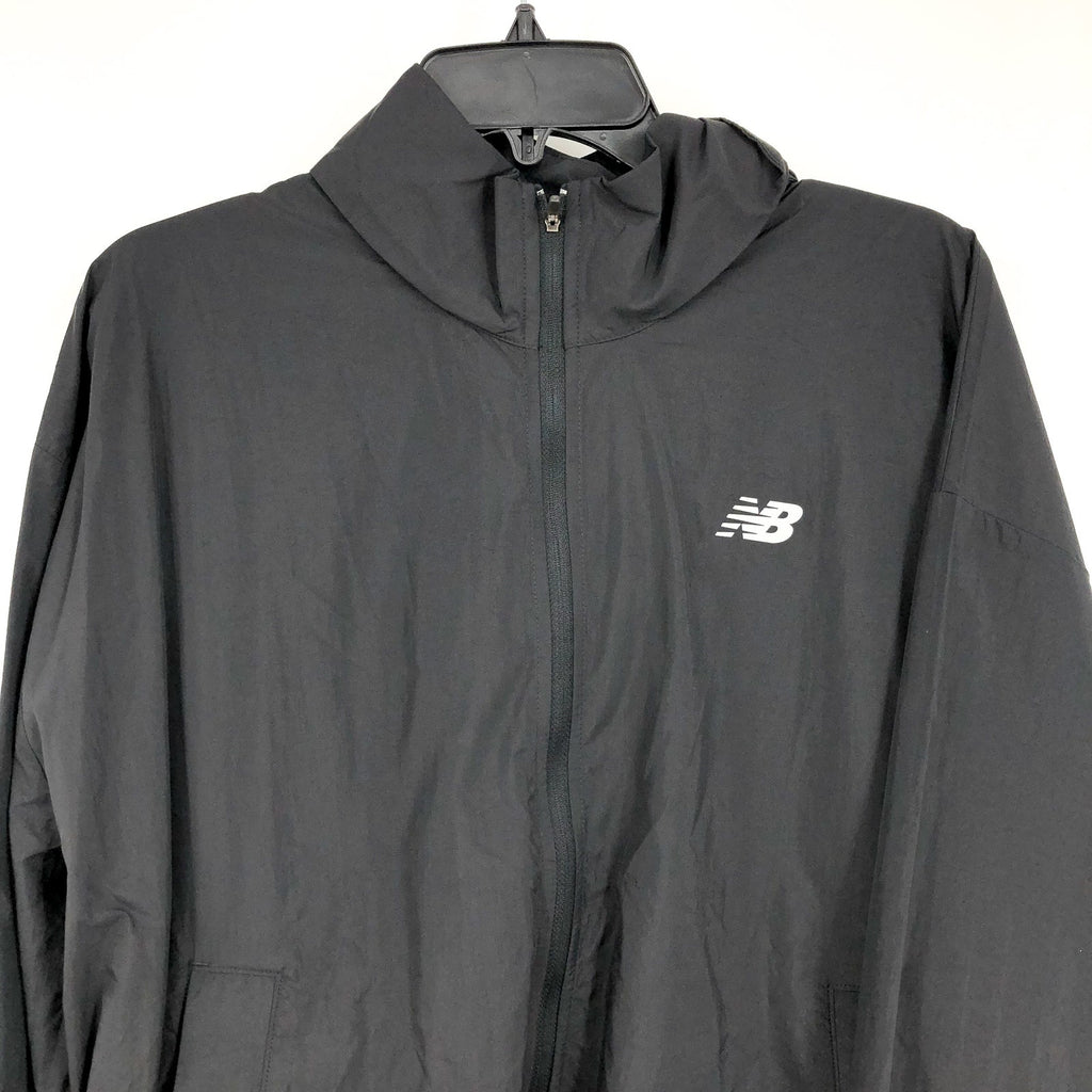 NEW BALANCE Women's Athletics Packable Jacket Large Black Hooded Lightweight NWT
