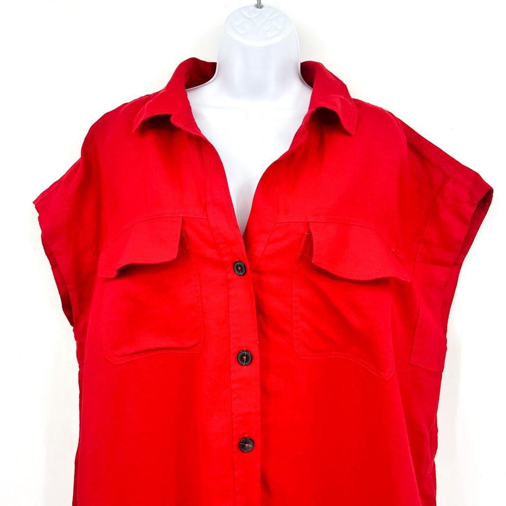 MADEWELL Utility Short-Sleeve Mini Shirtdress XS Red 100% Linen NV453 NWT