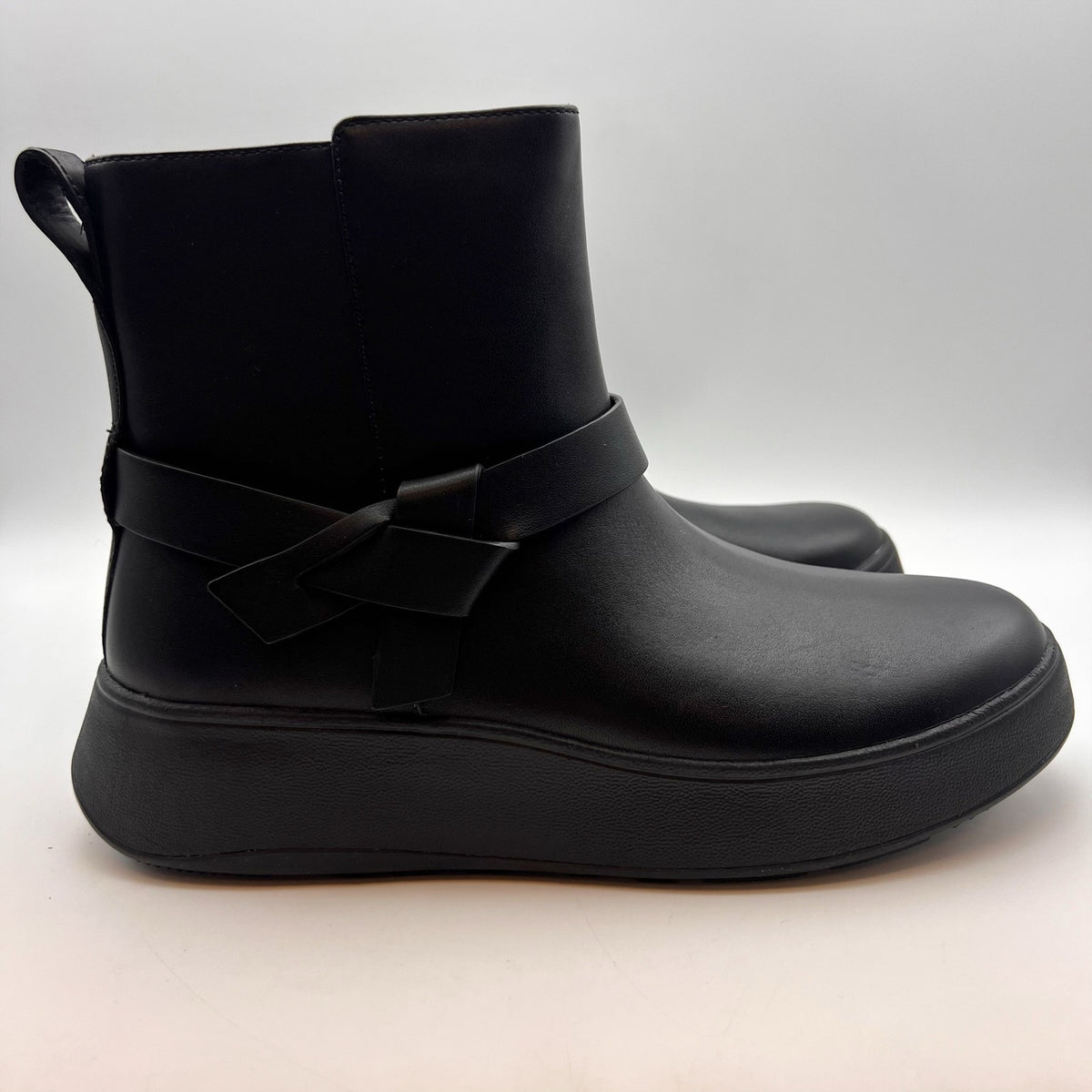 FitFlop Womens F-Mode Folded-Knot Flatform Boots Size 9 Black Leather NWOB