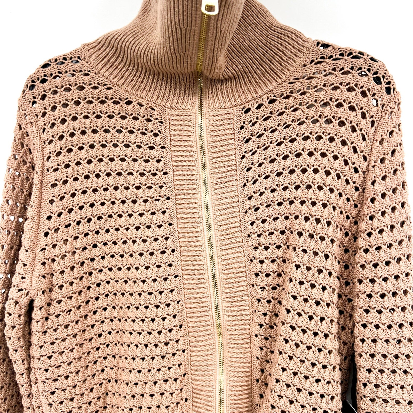 VARLEY Women's Eloise Full Zip Knit Jacket Small Tan Warm Taupe Pointelle NWT