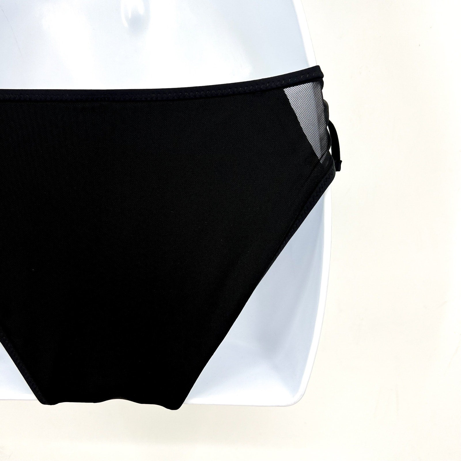 BECCA Women's Muse Mesh-Inset Bikini Bottoms Medium Black Side-Tie NWT