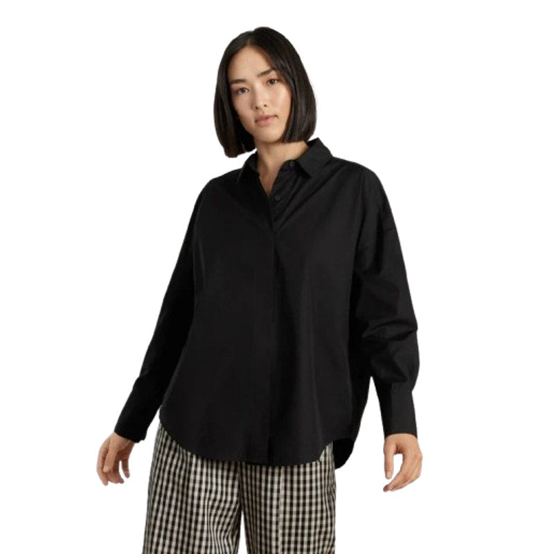 EVERLANE Women's The Oversized Poplin Shirt XXS Black Cotton Long Sleeve NWT