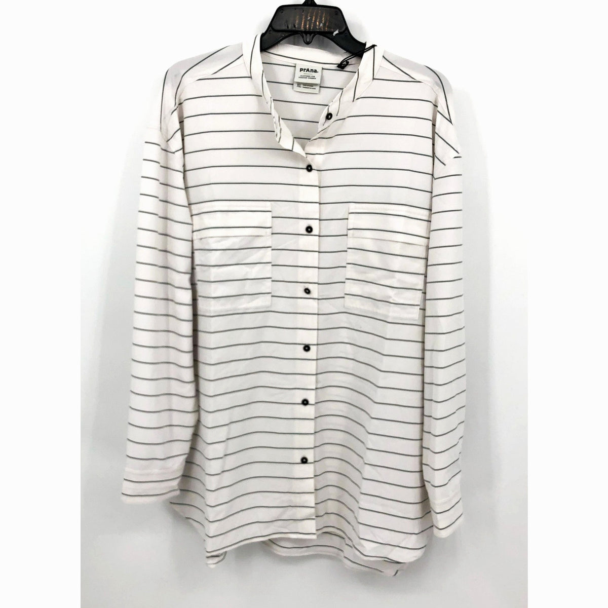 PRANA Womens Railay Tunic Top XL White Stripe Long Sleeve Button Up UPF 50+ NWT