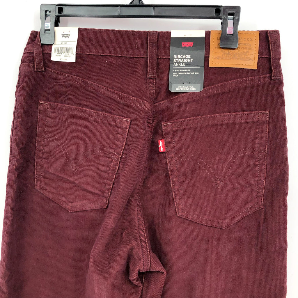 LEVI'S Women's Ribcage Straight Ankle Pants 29x27 US 8 Red Brown Corduroy NWT