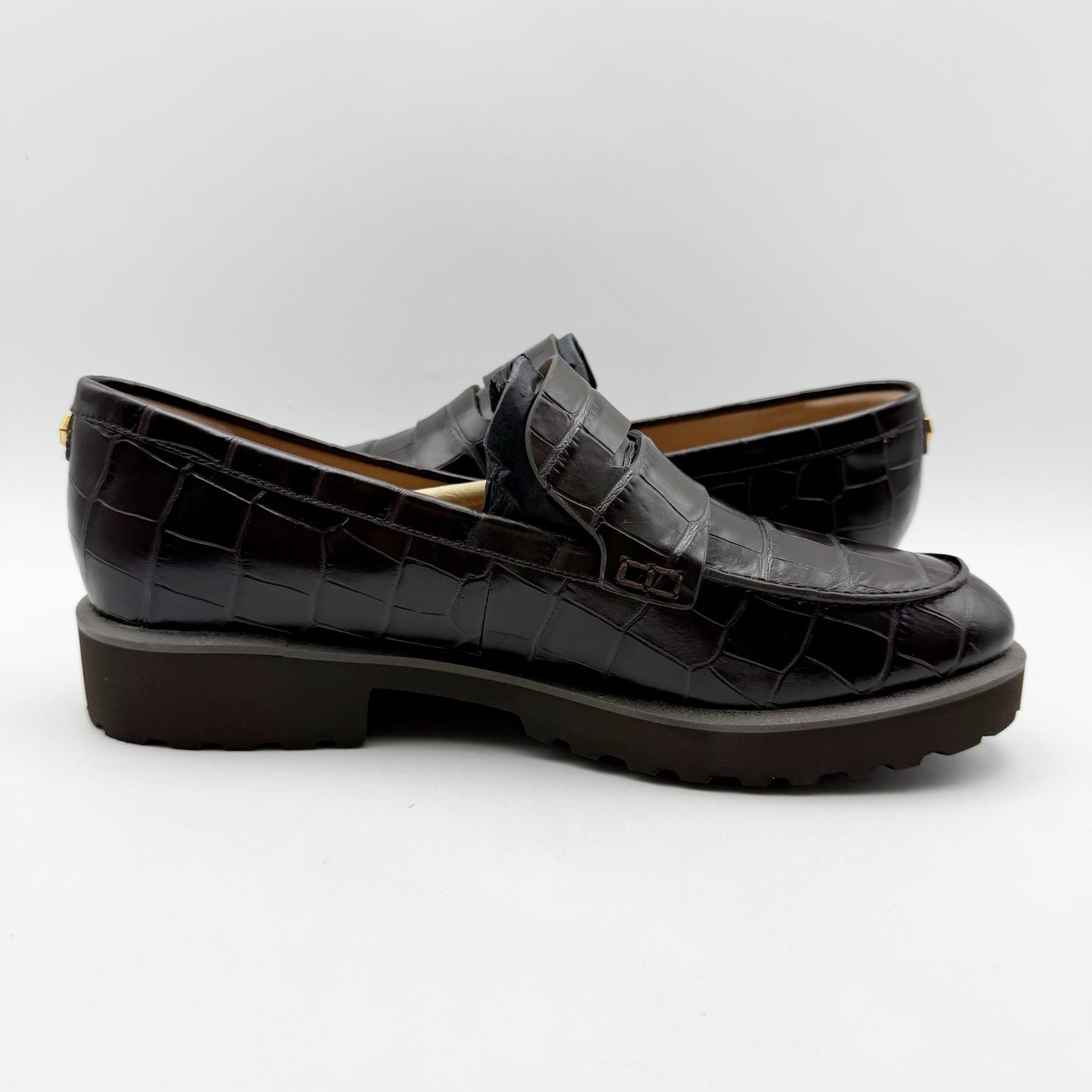 Cole Haan Womens Geneva Loafer US 5.5 B EU 35.5 Brown Croc Leather Lugged NIB