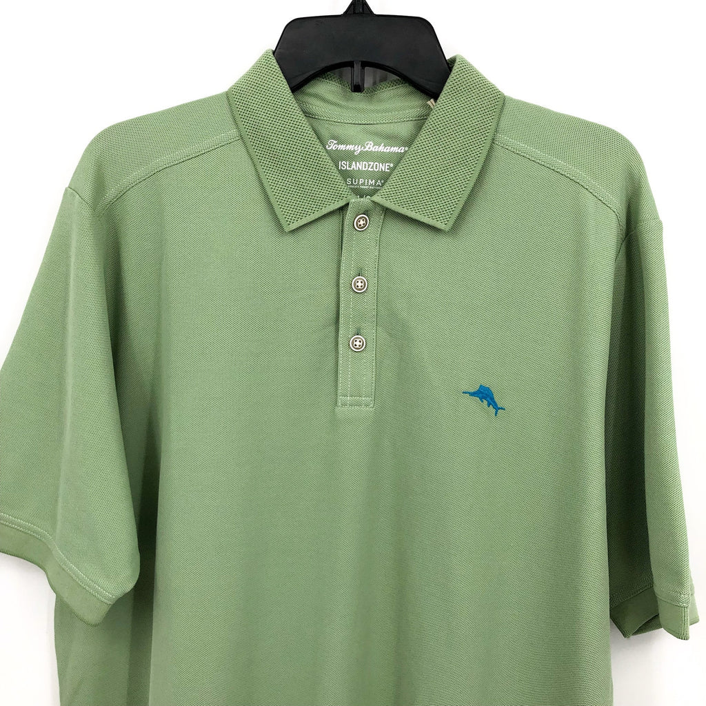 TOMMY BAHAMA Men's Emfielder 2.0 Polo Shirt Large Green Grass Short Sleeve NWT