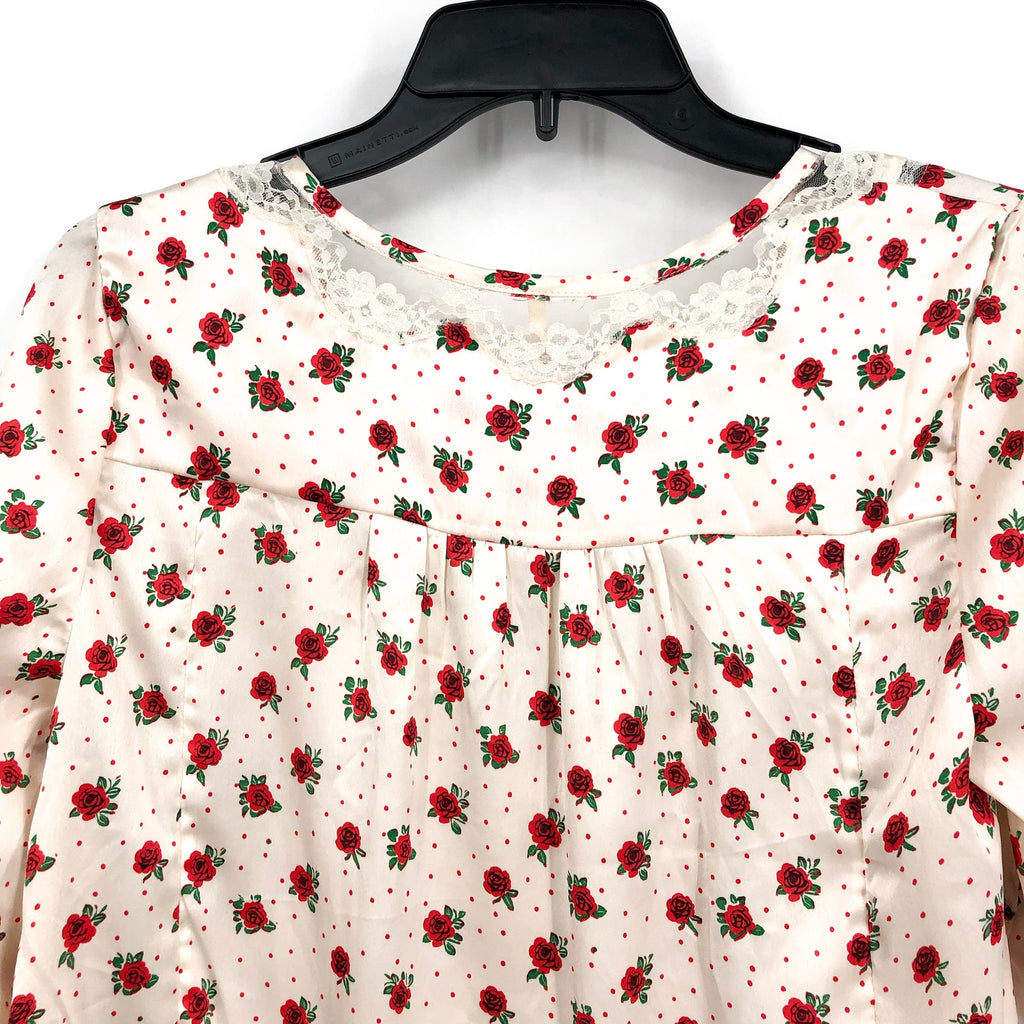 FREE PEOPLE Women's Field of Roses Top Medium Cream Red Long Sleeve NWOT